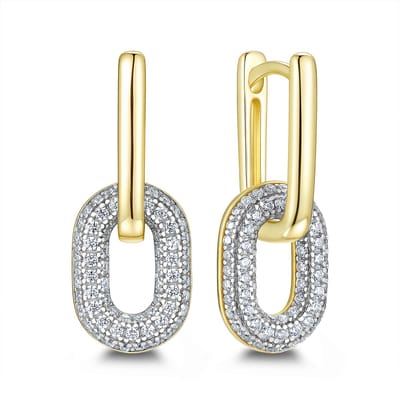 9NB-1674 – New Bling – Zilveren oorbellen schakels – Met zirkonia – Goudkleurig – 925 zilver