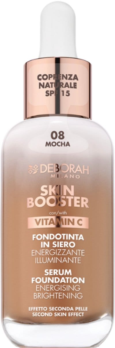Deborah Milano Skin Booster Serum Foundation – Kleur 08 Mocha – Ultralichte Vloeibare Foundation Met Vitamine C – Egaliseert Teint Voor Natuurlijke “Second Skin” Finish – Hydratatie & Stralende Huid - 30 ML