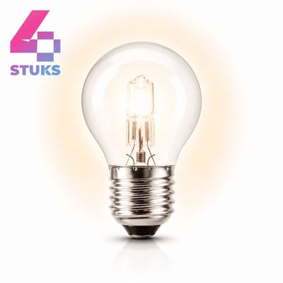 4x Kogel Halogeenlamp E27 - 52W - Warm Wit Licht (2700K) - 820 lm - 2 jaar - Dimbaar