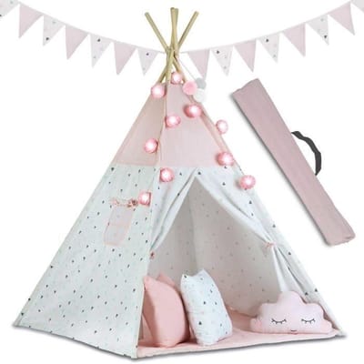 Tipi speelgoed tent - Roze - Katoen - 120x120x165 cm - Voor kinderen van 9 maanden tot 15 jaar