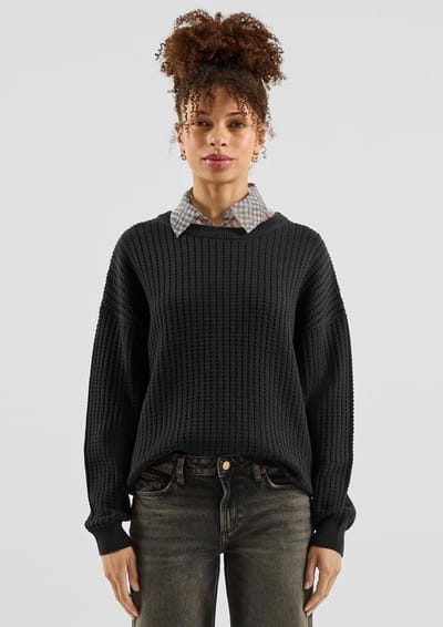 Pull in gemêleerd katoenen brei voor dames QS