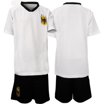 Voetbalset Supporter - WK Duitsland voetbalbroek & shirt Junior - Wit/Zwart - 92