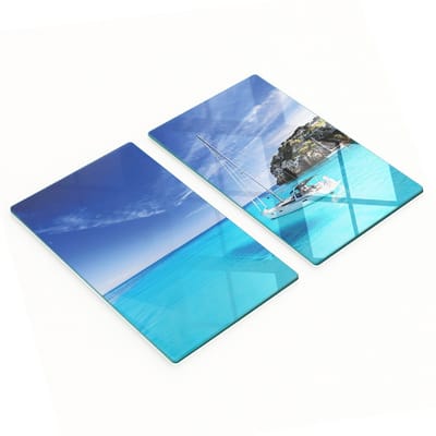 Keukenplanken van gehard glas met afbeelding van een zeilboot uit Menorca, 2x30x52 cm