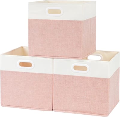 Famanu – Stoffen Dozen - Opvouwbare Kubus Opbergdozen voor Kleding Planken Kinderkamer Kast (Roze/Wit - Set van 3) 33x38x33 cm