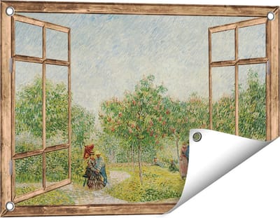 Gards Tuinposter Doorkijk Tuin met Geliefden - Vincent van Gogh - 60x40 cm - Tuindoek - Tuindecoratie - Wanddecoratie buiten - Tuinschilderij