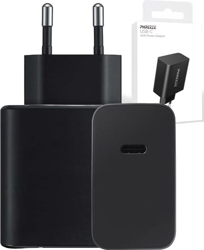 Phreeze usb-C Adapter - Super Fast Charge 2.0 - 45w - Zwart - Snellader Lader Stekker Oplader voor S24,S23,S22, S21,S20,Note,Flip,Fold,3,4,5,A54