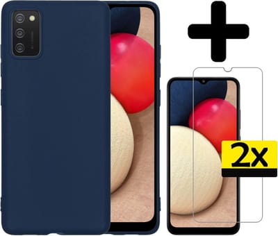 Hoesje - Met 2x Screenprotector - Geschikt voor Samsung Galaxy A03s - Sterk & Shockproof - Back Cover - Siliconen Case - Telefoon Hoes - Telefoonhoesjes - Donkerblauw