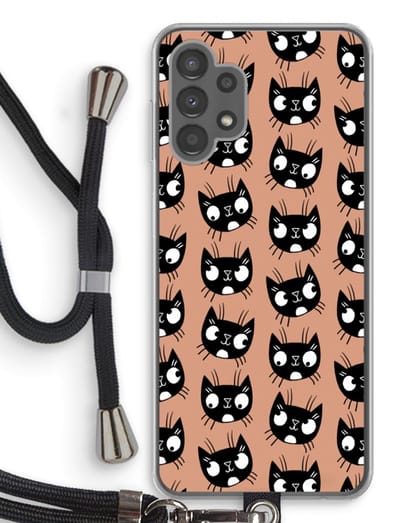 Case Company® - Hoesje met koord geschikt voor Samsung Galaxy A13 4G hoesje met Koord - Kat - Telefoonhoesje met Zwart Koord - Bescherming aan alle Kanten en Over de Schermrand