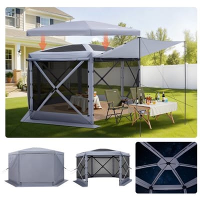 VEVOR Pop-Up Paviljoen, 3,6 X 3,6 X 2,2 M, Grote 6-Zijdige Kampeertent Met Afneembaar Dak en Draagtas, Feesttent, Zonnescherm voor 8-10 Personen, voor Tuin, Terras en Patio