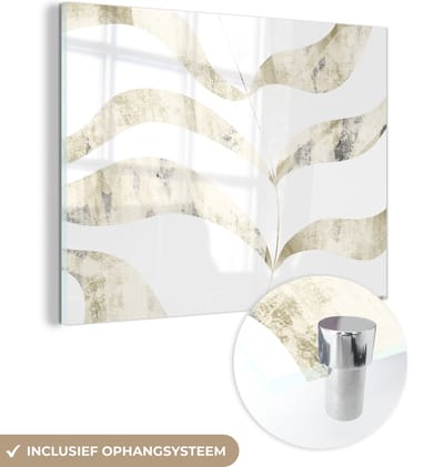 MuchoWow® Glasschilderij 120x90 cm - Schilderij acrylglas - Bladeren - Pastel - Design - Foto op glas - Schilderijen