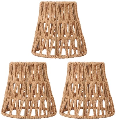 Dailygoody - Boho Rattan Lampenkappen - Handgeweven - Vervangingen - E14 Lampen - Set van 3 - Unieke uitstraling - Natuurlijke materialen - Voor sfeer