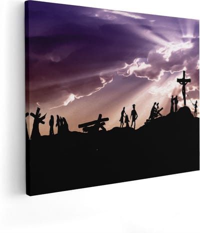 Artaza Canvas Schilderij Kruisiging - 50x40 cm - Wanddecoratie Christelijk - Muurdecoratie Golgotha - Schilderijen Op Canvas