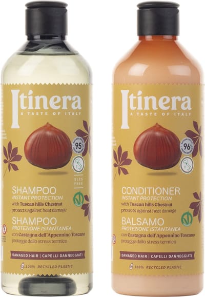 ITINERA - Cosmetische set: conditioner + shampoo voor beschadigd haar, met kastanje uit de Toscaanse heuvels, 2x370ml