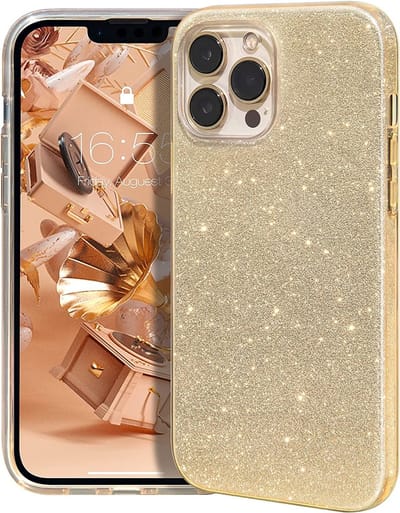 Geschikt voor iPhone 13 Pro hoesje glitter backcover – Goud – oTronica