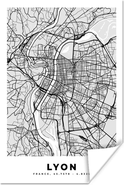 Poster Plattegrond - Lyon - Stadskaart - Kaart - Frankrijk - 120x180 cm XXL