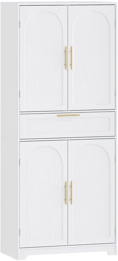 Kitchen Cabinet – Voor Keuken en Eetkamer – Buffet Cabinet met 4 Deuren en 1 Grote Lade – Houtlook / Wit