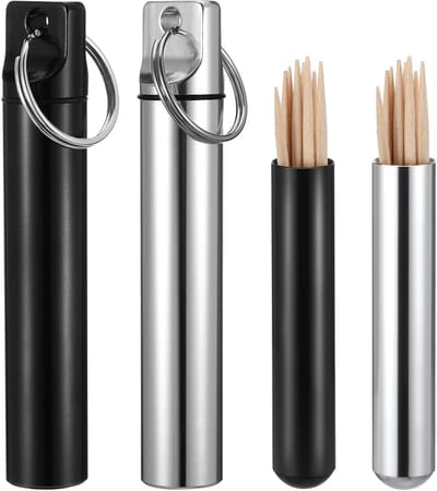 4 Stuks Draagbare Metalen Tandenstokerhouders en Pillendozen – Aluminium Tandenstoker Dispenser voor Reizen, Compact en Handig voor Opbergen