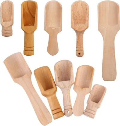 Mini-houten schep, 10 stuks, schep, hout, kleine kruidenschep, meelschep, doseerschep, specerijen, meel, poeder, schep, badzout, schep, bestek hout keukengerei