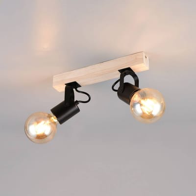 Reality Leuchten Plafondlamp Lynar, zwart, hout, metaal, lengte 31 cm, 2-lamps.