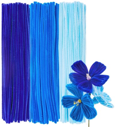 300 Stuks Chenilledraad - Blauw Pijpenragers Set voor Knutselen - 30 cm en 8 mm Dik - DIY Bloemen en Feestversieringen
