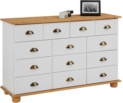 Ladekast COLMAR 120 cm met 11 lades van massief hout - wit/bruin
