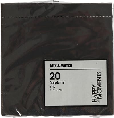 Servetten, afm 33x33 cm, zwart, 20 stuk/ 1 doos