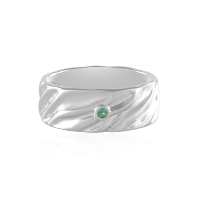 Cavill - Zilveren ring met Colombiaanse ronde smaragd 0,03 ct - 925 sterling zilver platina afwerking - Modern design golvende bezelzetting