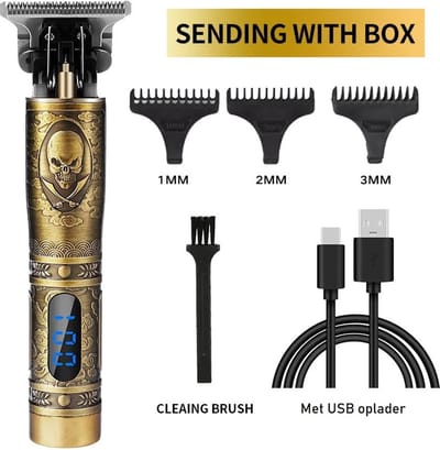 Draadloze Haartrimmer - Skull Pirate Goud Brons met LCD - Nieuwste Model - Tondeuse Mannen - Geschikt voor Hoofdhaar/Baardhaar/Lichaamshaar - Trimmer - Draadloos Scheerapparaat - Compleet met 4 Opzetstukjes, oplader en onderhoudsmaterialen