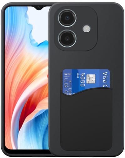 Geschikt voor Oppo A59 Telefoonhoesje met Siliconen Pasjeshouder - Flexible Back Cover Case Siliconen TPU with Silicone Cardslot - Zwart - Smartphonica geschikt voor Oppo A59