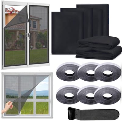 Raamhor - 6 stuks - 150x130cm - Raamhor met Klittenband Plakstrip - Horrengaas - Knipbaar klamboe - klamboe voor ramen - Insectengaas voor raamkozijnen - Insect Stop - Anti -insecten - Deurhor - Gaas - Met klittenband - Zelfklevend - Zwart