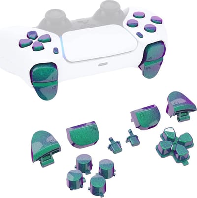Controller Knoppen Set - Vervangende Knoppen Reparatiekit - Controller Personaliseren - Unieke Kleurencombinatie - Voor PS5 BDM-010/020 - Kameleon Groen Paars