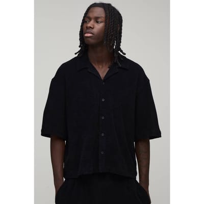Oversized Boxy Badstof Overhemd | Black | Size Small