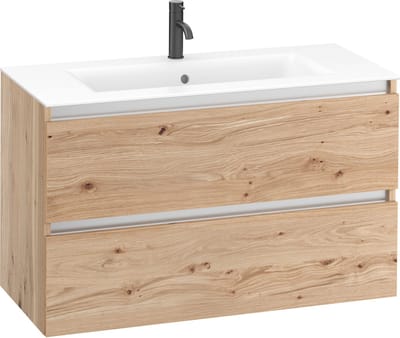 Saqu Gaia badmeubel incl. mat witte keramische wastafel 100x46x61cm naturel eiken – aluminium greeplijst