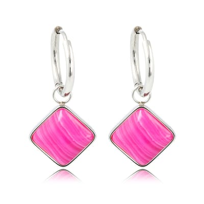 My Bendel - Zilverkleurige Oorbellen met Rose Stripe Agate Edelsteen - met Luxe Cadeauverpakking | Sieraden Voor Dames