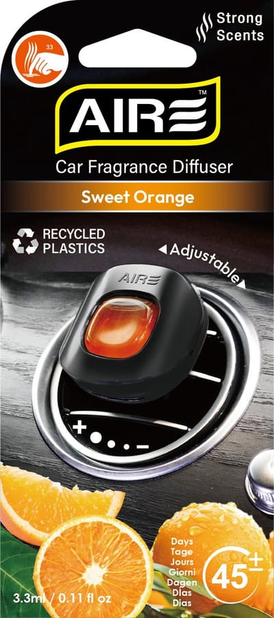 AIRE Luchtverfrisser SWEET ORANGE Mini Vent voor in luchtrooster van auto. Werkt ca 45 dagen