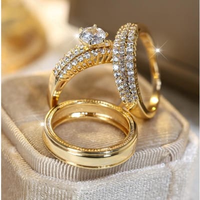 Luxe Kristal Vrouwen Zirkonia Ronde Steen Ringen Set Vintage Gouden Kleur Bruids Verloving Bruiloft Sieraden Voor Vrouwen 7 brown