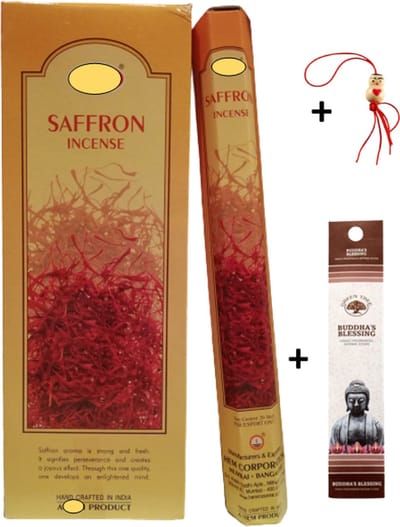 2 Kokers - Wierook - Wierookstokjes - Wierooksticks - Incense sticks - Saffraan - Saffron - 40 stokjes + 5 mini wierookstokjes + Gelukspoppetje