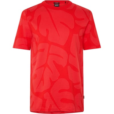Boss Heren Thompson Bladprint T-Shirt (Helder Rood)