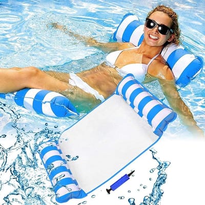 Waterhangmat - 130cm - Luchtmatras Zwembad - Luchtbed Zwembad - Luchtbed - Opblaasbare Drijfstoel - Drijvende WaterStoel - Beach Float - Float LoungeStoel - Drijvende Water Ligstoel - Zwembad/Strand - Waterspeelgoed - Vakantie - Blauw