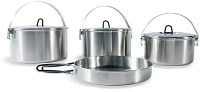 Tatonka Family Cook Set L 4-Piece Camping Cookware Made of Stainless Steel with Pan and 3 Pans with Lid