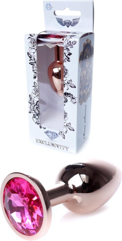 Bossoftoys - 64-00107 - Unique Colour - Rose Gold Anal Plug - Gold Plug with Pink stone - length 7 CM - Dia 2,7 CM - colour window box