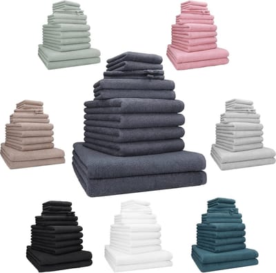 Luxe handdoekenset van katoen- 12 piece towel set BERLIN 100% cotton bath towels towels guest towels wash mittens Color dark grey - BERLIN