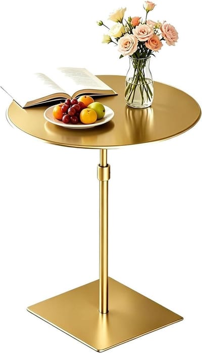 Bartafel Met Voet - Eettafel Keuken - Veelzijdig Gebruik - Verstelbare Hoogte - Diameter 50cm - Goud