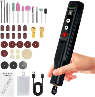 Draadloze oplaadbare rotergereedschap - 5 snelheden LED display - 39 accessoires - voor schuren polijsten boren graveren 3D printen - DIY handgereedschap
