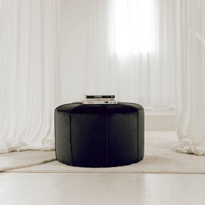 Oliva's - Poef - Rond - Grote poef - Zitzak - Hocker - Voetenbank - 60cm - Velvet zwart