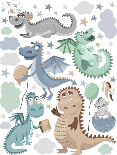 Muurstickers - Ondeugende Dinosaurussen - Zelfklevende Stickers - 80x60cm