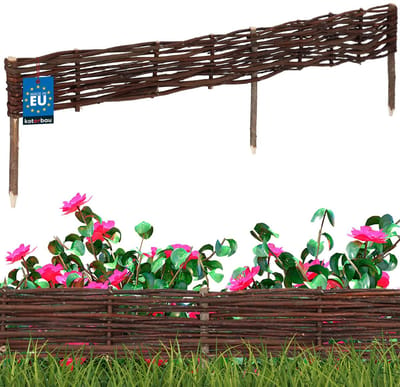 KOTARBAU® Bloembedrand, Wilgenhouten Hek, Beeteinfassing, 120 x 10 cm, Bruin, Tuinafscheiding, Houten Tuinhek, Schapenhek