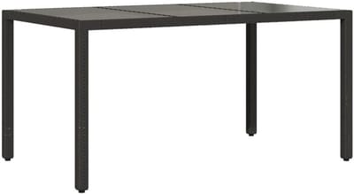 Tuintafel | Buitentafel | Terrastafe met glazen blad 150x90x75 cm poly rattan zwart