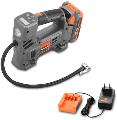 FUXTEC 20V Accu Compressor – 10,3 Bar (150 PSI) Luchtcompressor – Luchtpomp Incl. Presta Ventiel Adapter, Accu en Oplader – Voor Luchtbanden, Luchtmatrassen & Ballen