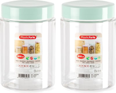PlasticForte Voorraadpot/bewaarpot - 2x - 800 ml - kunststof - mint groen- B10 x H15 cm